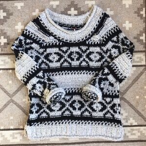 Free People Black and Gray Patterned Sweater